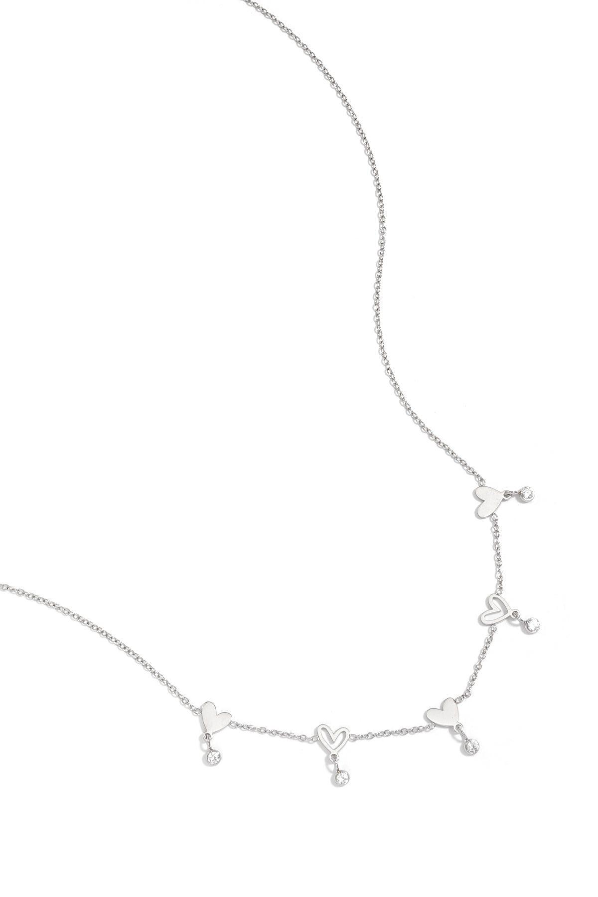 Goudkleurige hartjes ketting dames met steentjes