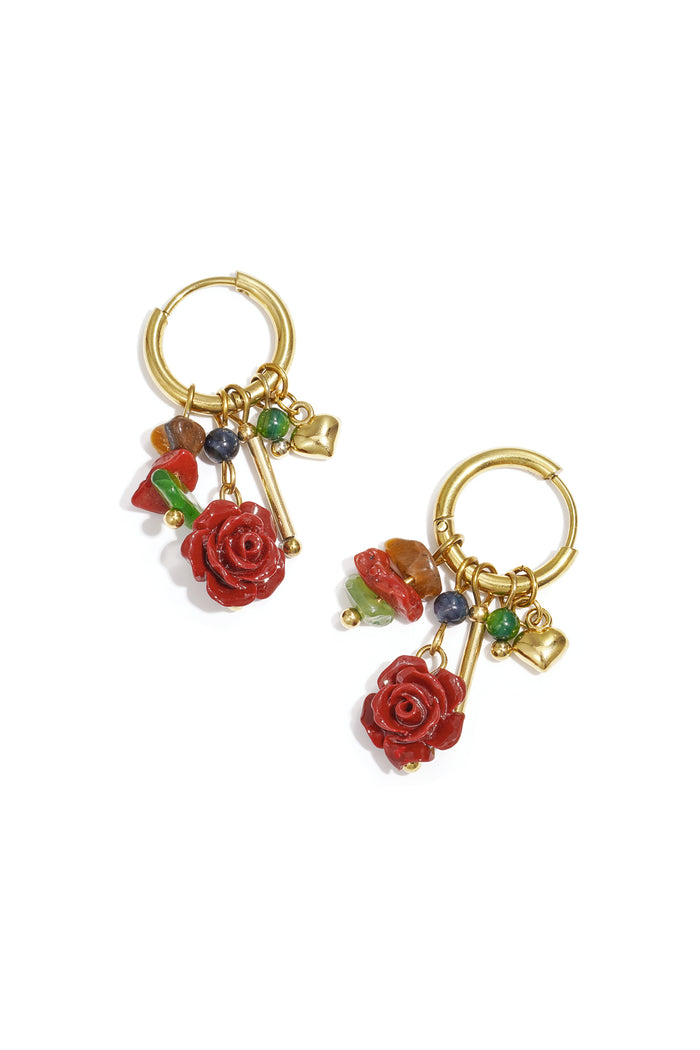 Rose | Flower earrings with charms