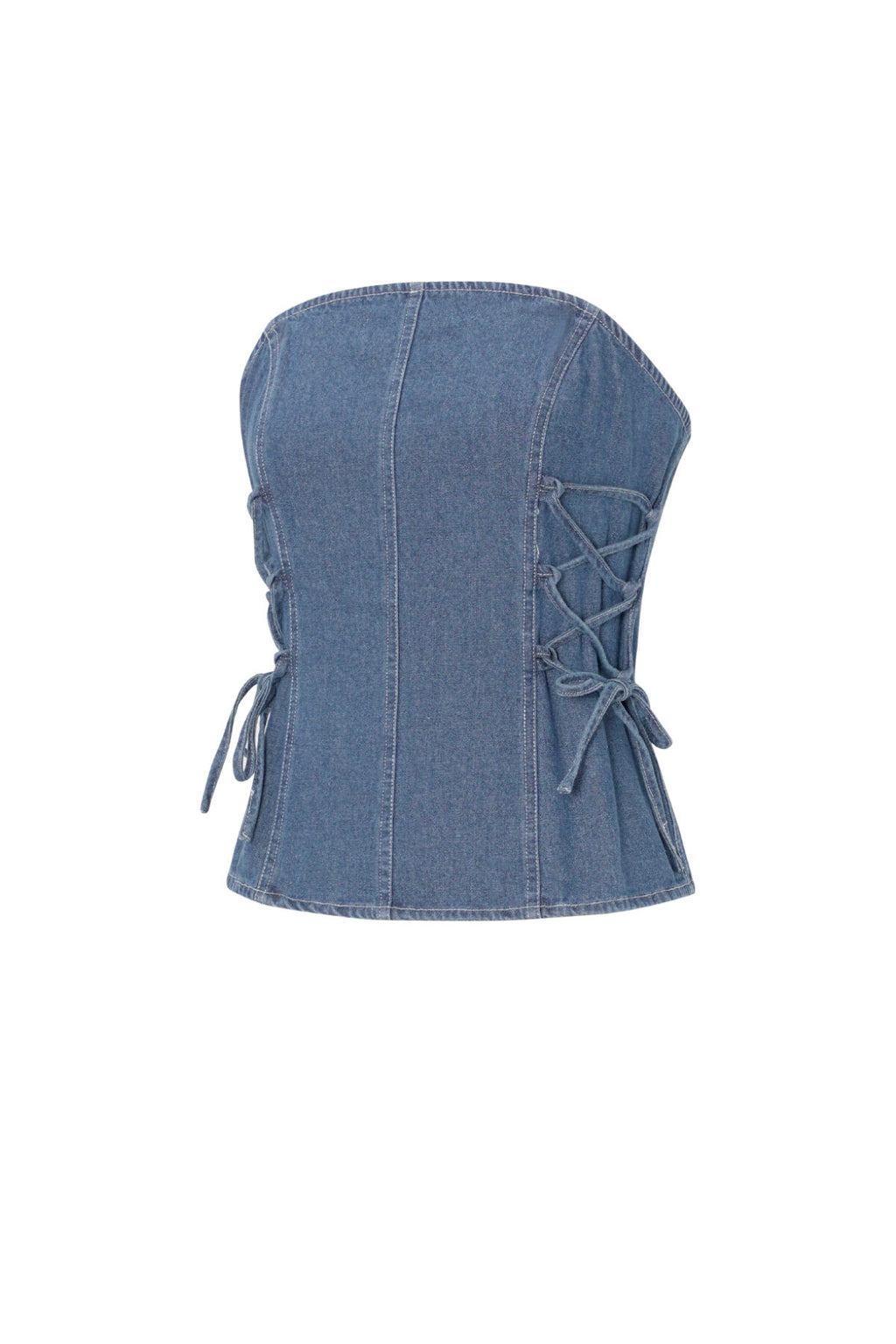 Elegante blauwe denim top dames zonder bandjes
