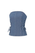 Elegante blauwe denim top dames zonder bandjes