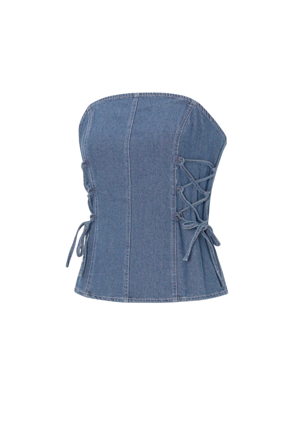 Elegante blauwe denim top dames zonder bandjes