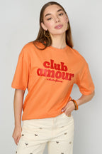 Katoenen Club Amour T-shirt dames in rood roze of oranje