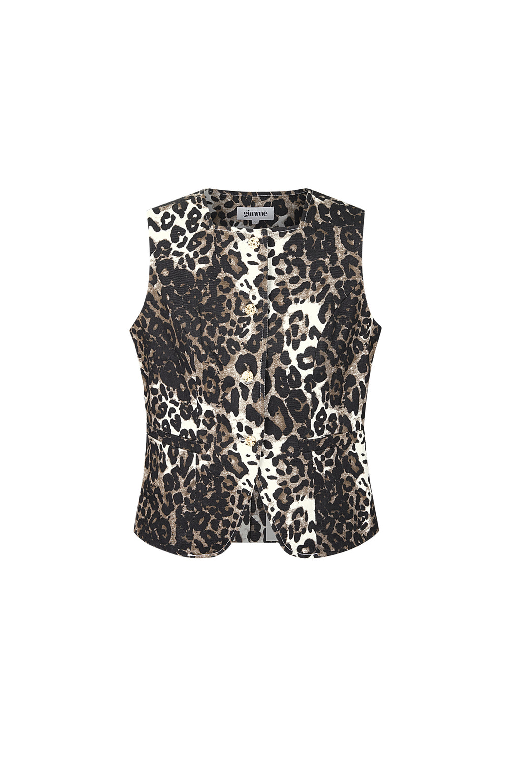 Mouwloze top dames luipaardprint met knopen