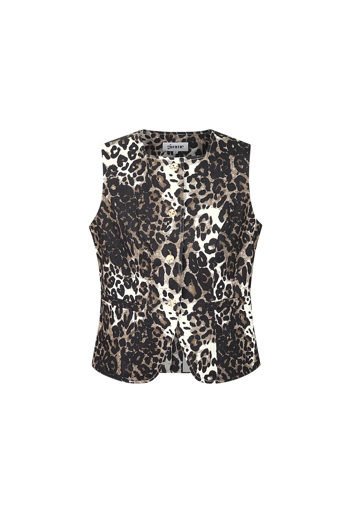 Mouwloze top dames luipaardprint met knopen