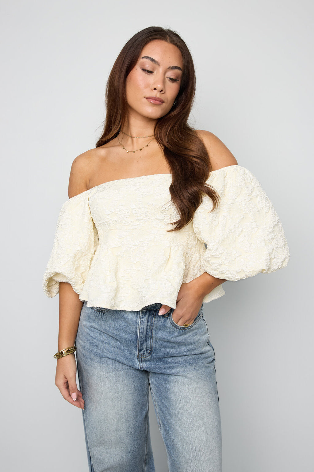 Dames top met korte pofmouw en bloemenprint