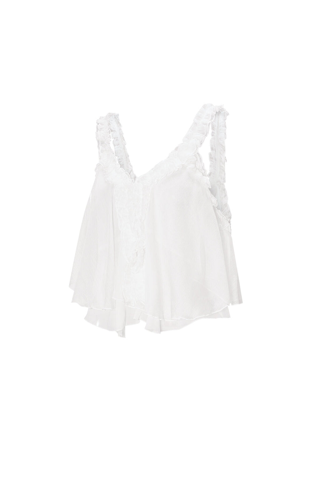 Zomerse witte top dames met vrouwelijke ruchesrand