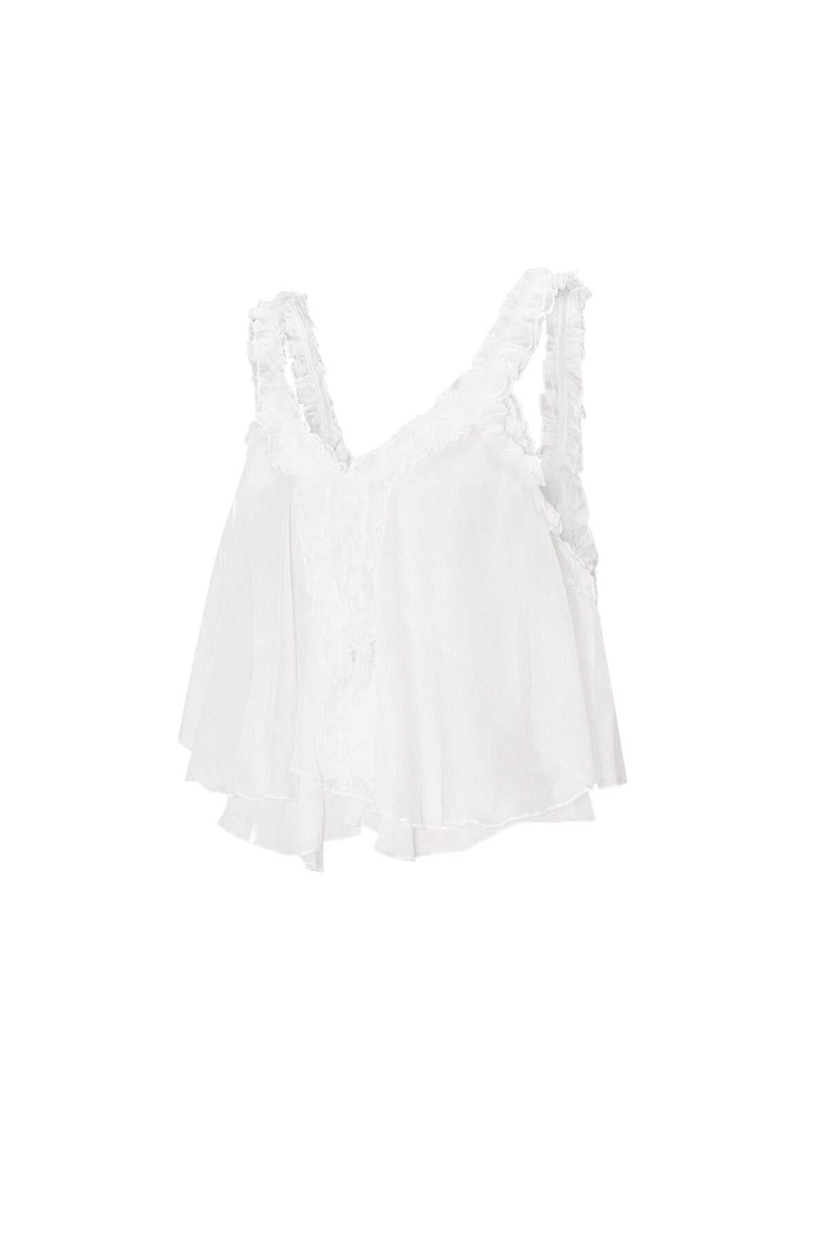 Zomerse witte top dames met vrouwelijke ruchesrand