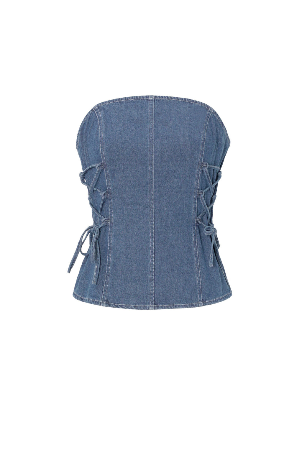 Strapless top dames denim in blauw