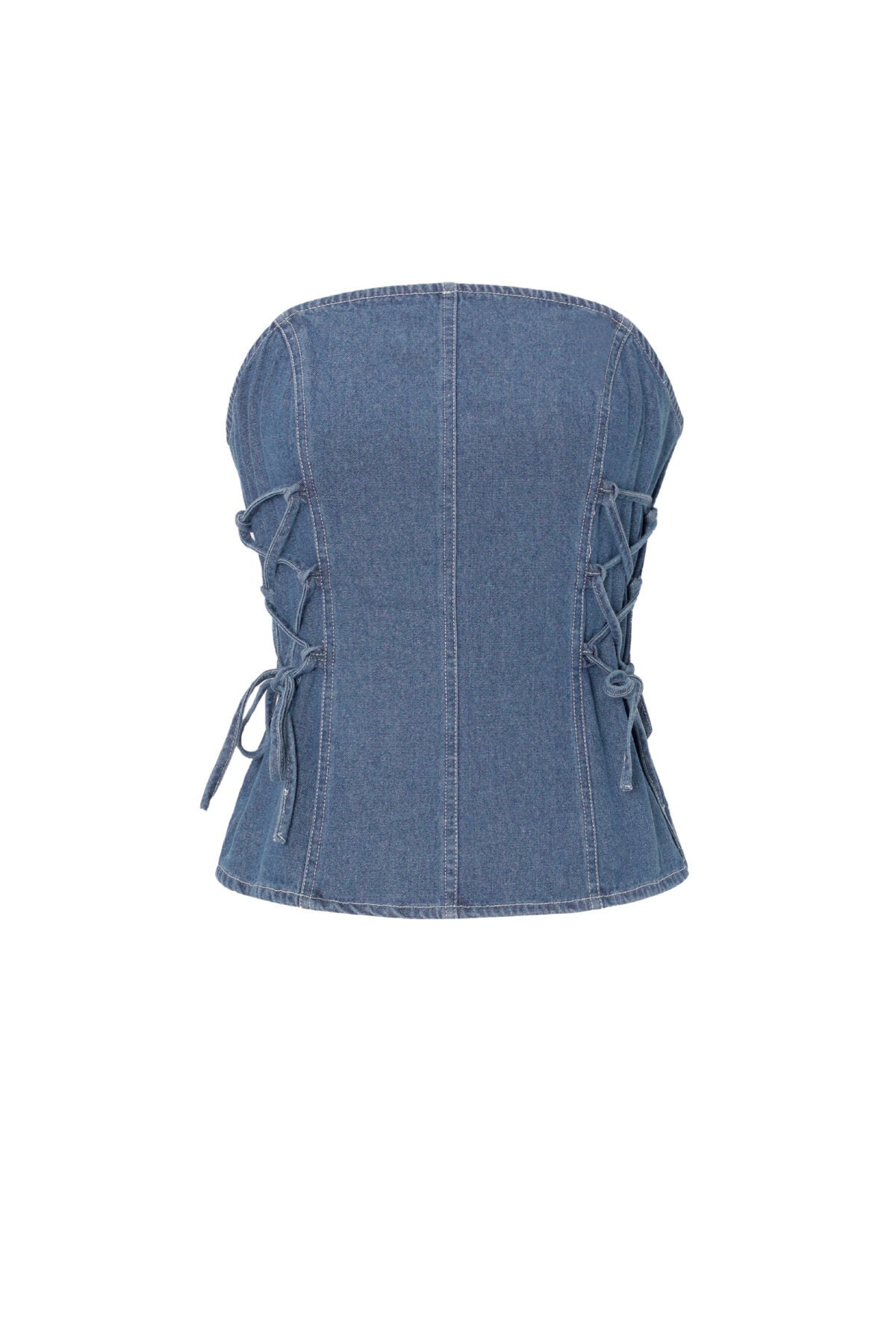 Strapless top dames denim in blauw