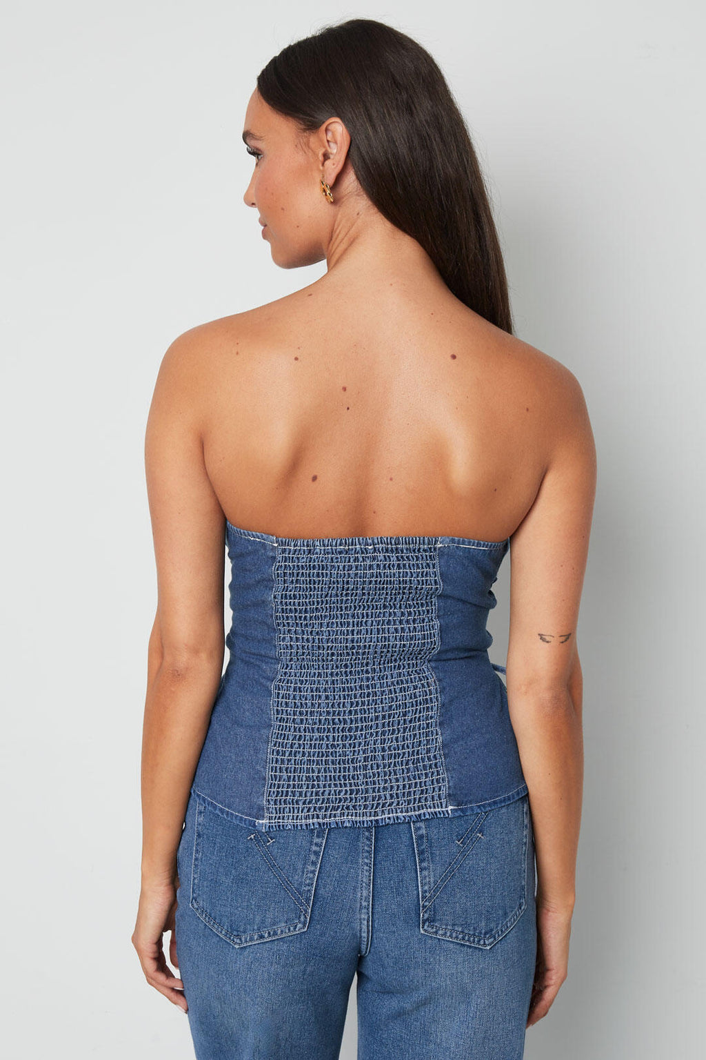 Dames denim top strapless met moderne pasvorm