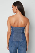 Dames denim top strapless met moderne pasvorm