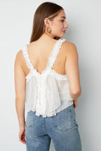 Dames mouwloze top met effen kleur en ruches