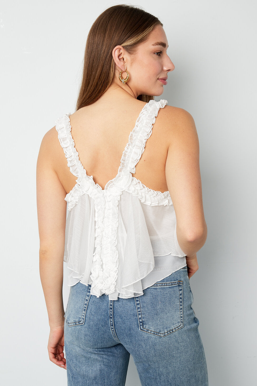 Dames mouwloze top met effen kleur en ruches
