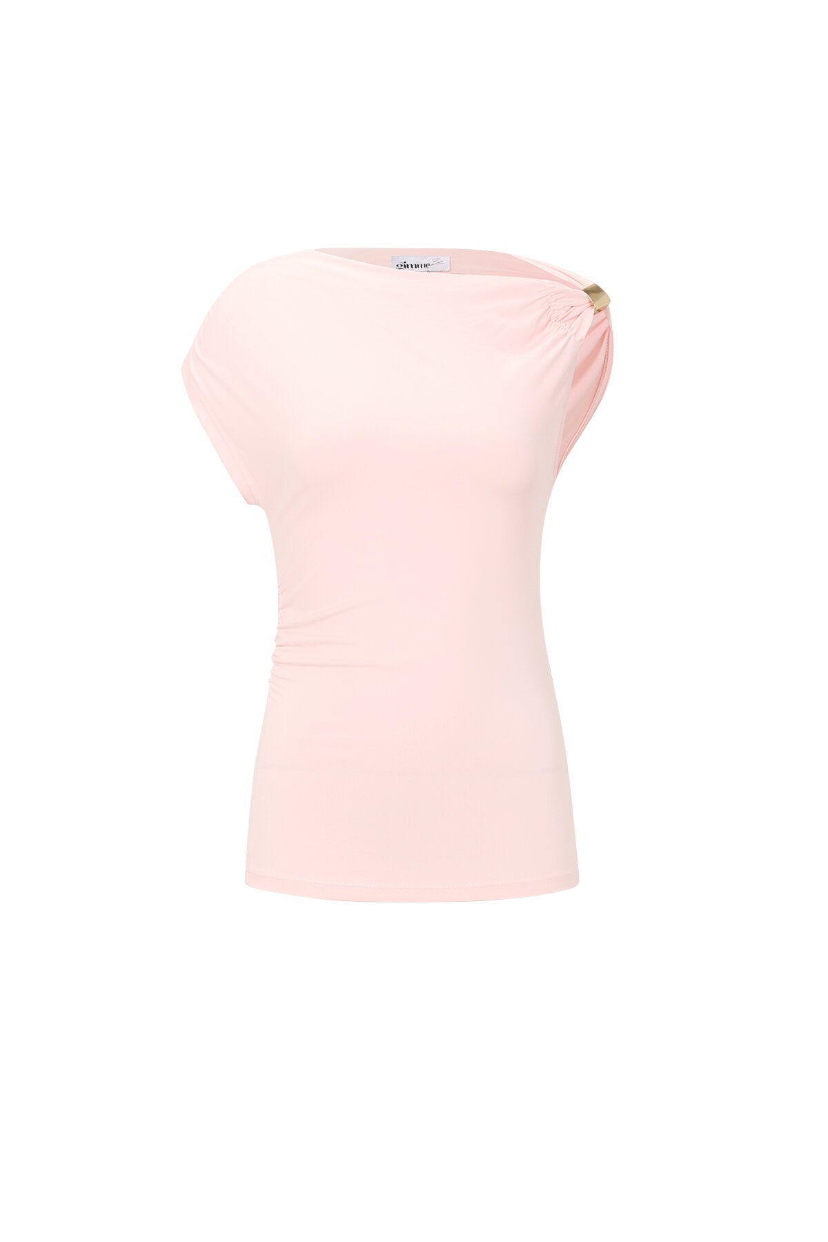 Off shoulder dames top in wit roze en lichtbruin