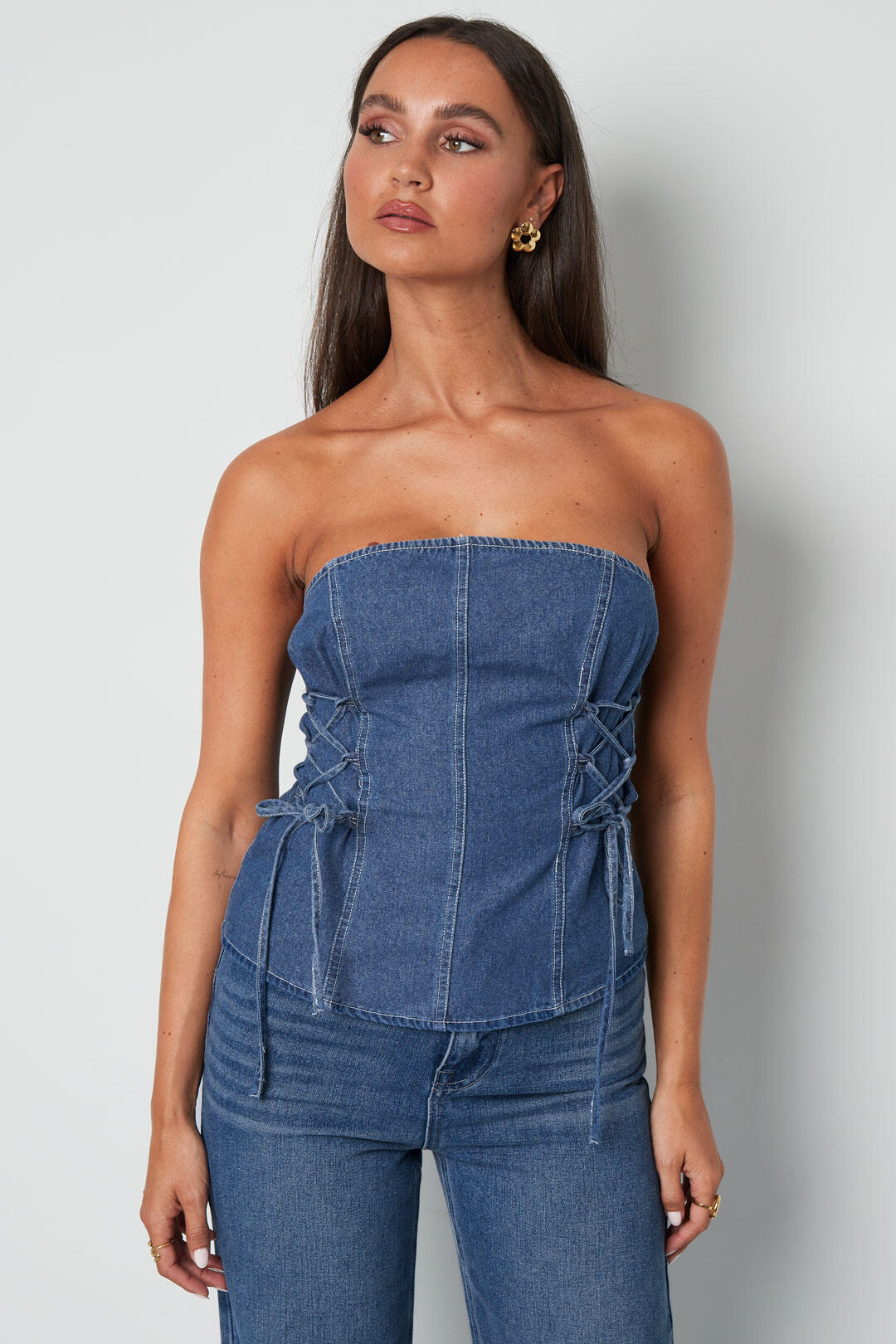 Denim strapless top dames met elegante uitstraling
