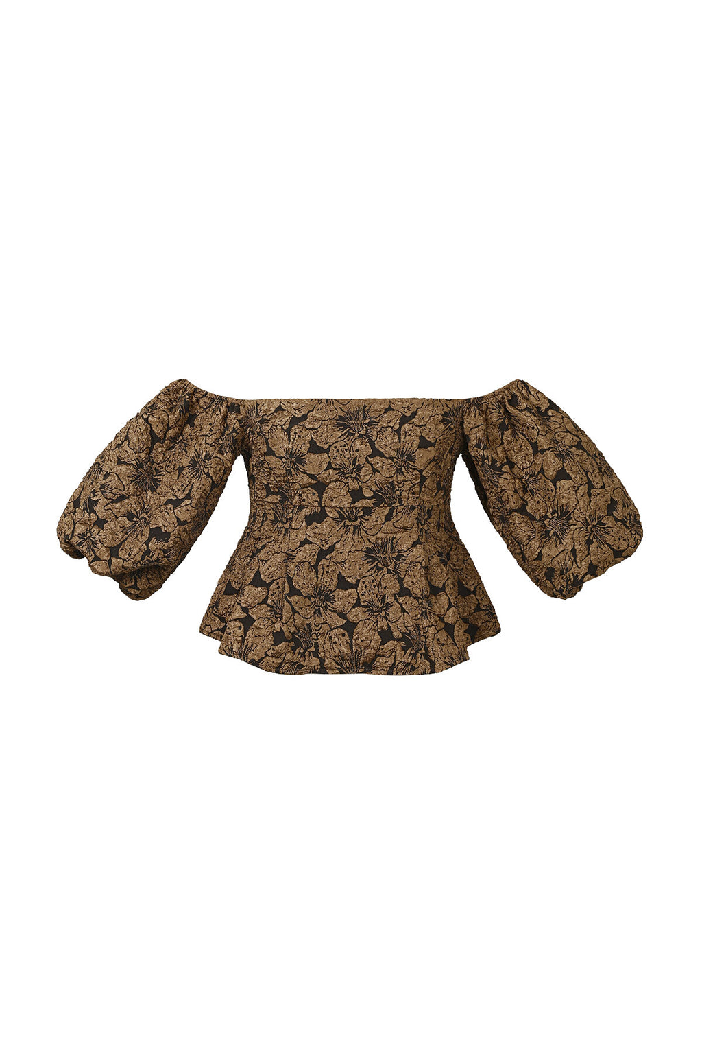 Top dames pofmouw bruin met bloemenprint en textuur