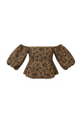 Top dames pofmouw bruin met bloemenprint en textuur