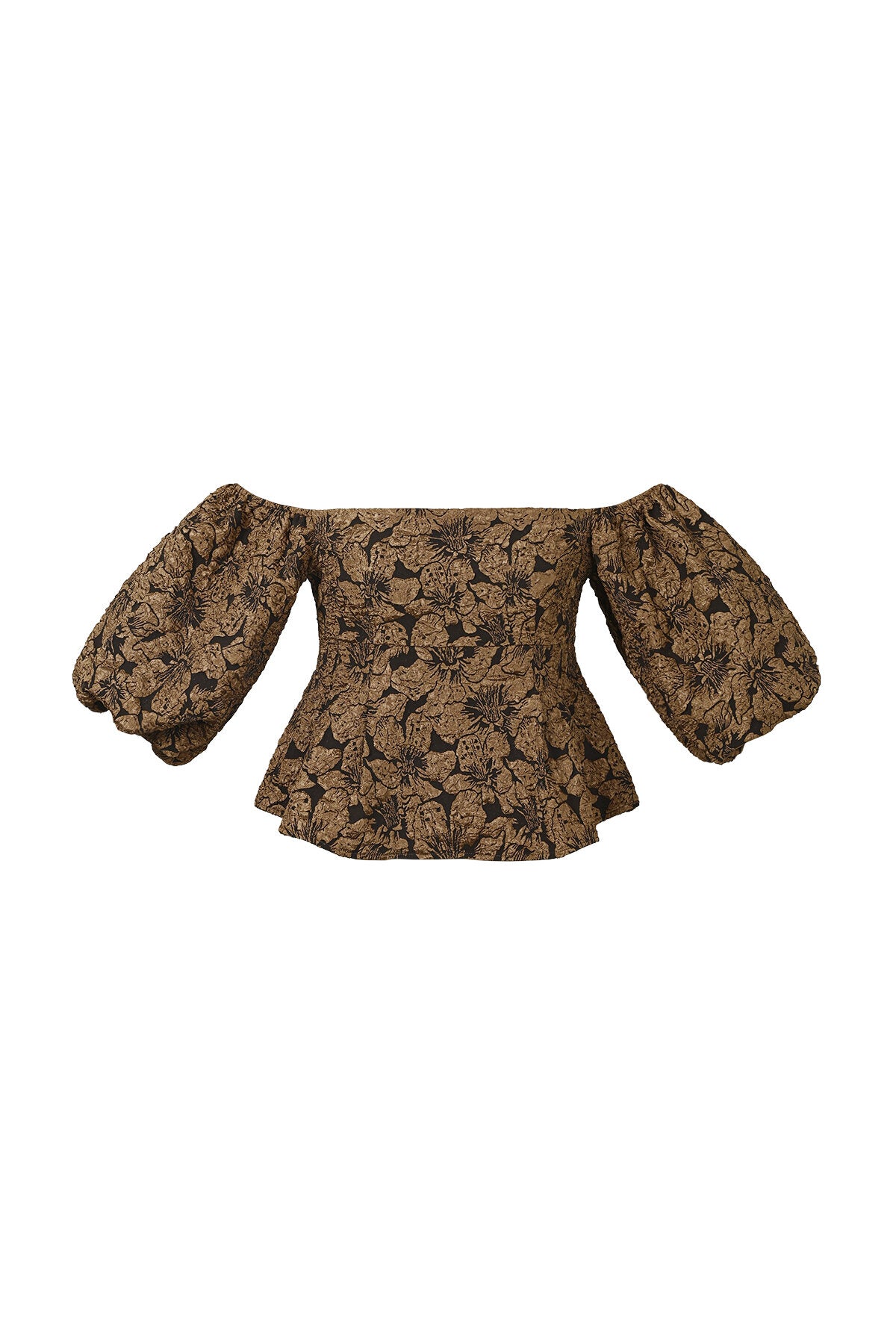 Top dames pofmouw bruin met bloemenprint en textuur