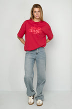 Roze of oranje T-shirt dames met tekstprint